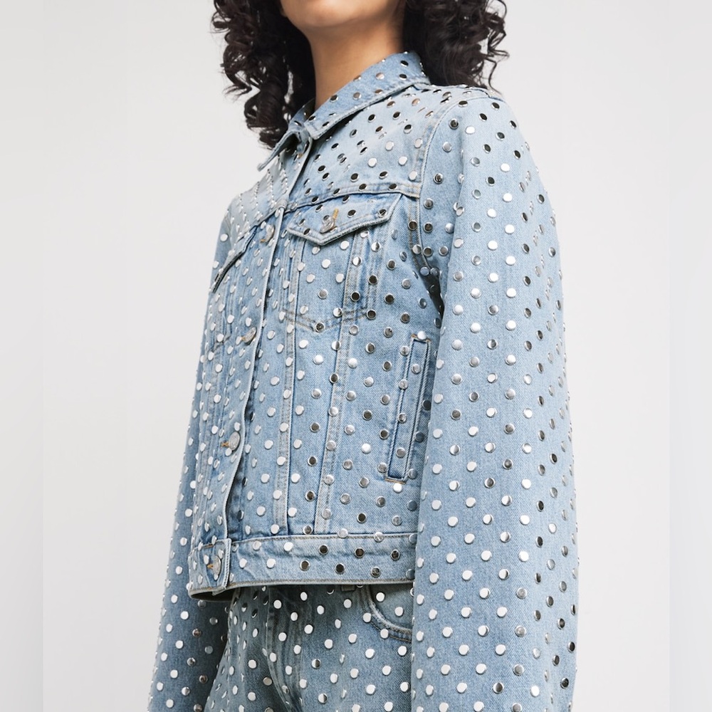 7 FOR ALL MANKIND Denim Studded Trucker Jacket size small $698 NWT - Picture 5 of 8